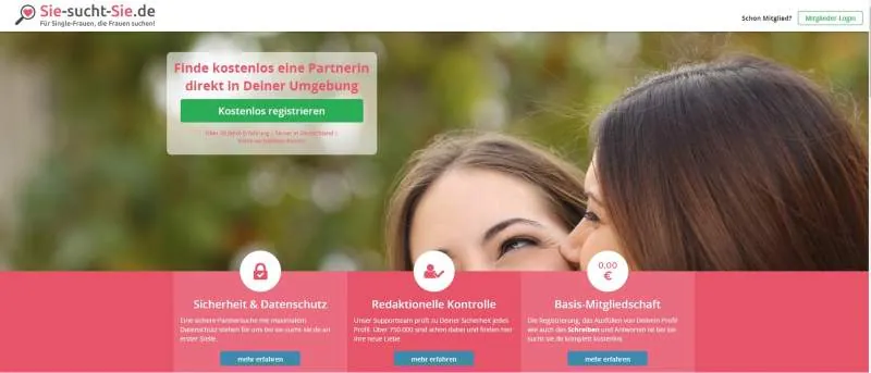 Startseite von Sie-sucht-Sie.de mit zwei lächelnden Frauen